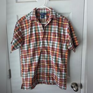 Ralph Lauren Teen Boy's Short Sleeve Slim Fit Orange Plaid Button Up Size L